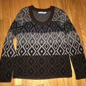 Cotton Emporium Diamond Geometric Pattern Sweater Cardigan Brown Gray Tan Size L
